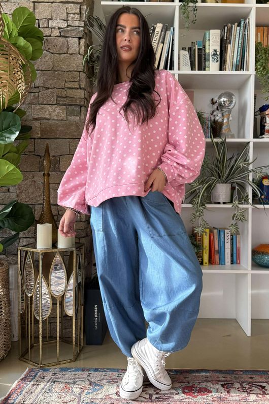 Scamp Lantern Sweatshirt Polka Dot Candy & White